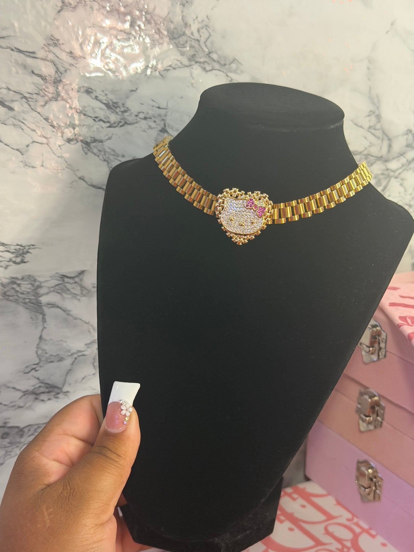 Pink HK face Rolex necklace