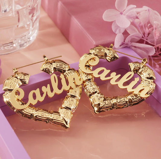 Custom heart Bamboo earrings