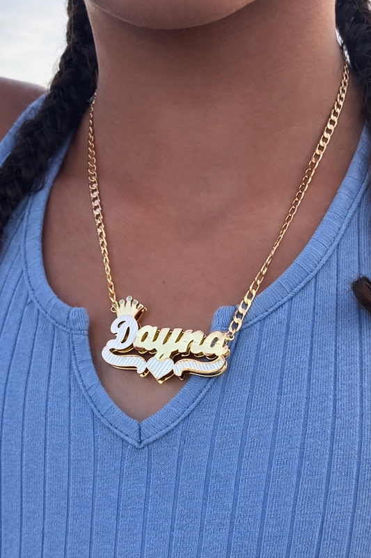 Name plate with crown necklace