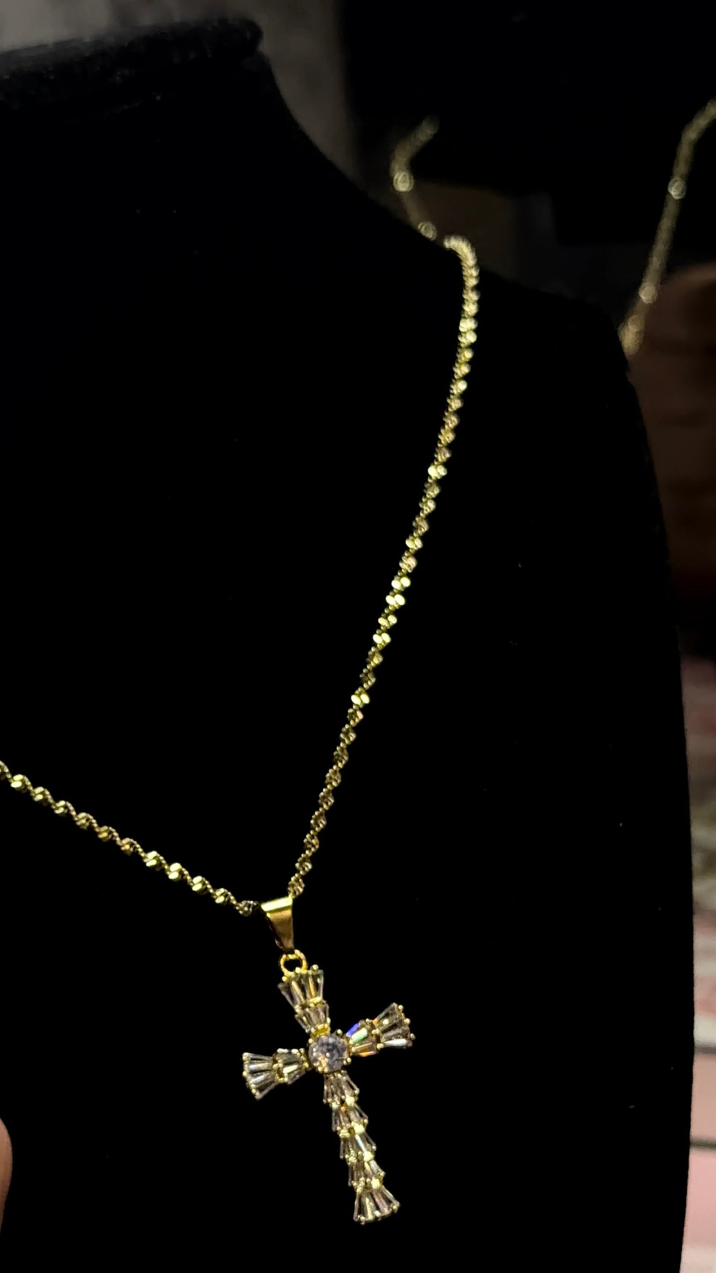 Baguette diamond cross necklace