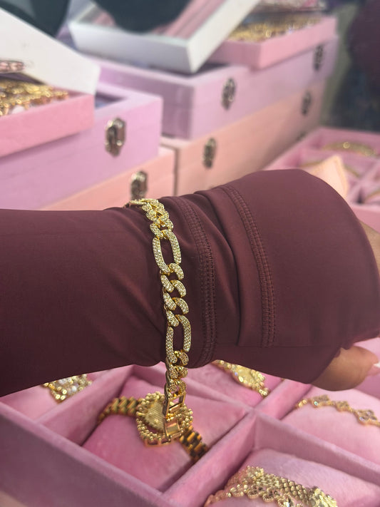Iced out figaro bracelet